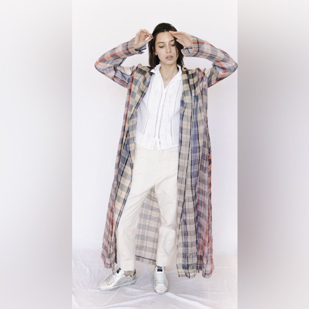 Forte Forte Lightweight Plaid Duster Coat in Blue, Tan & Rust